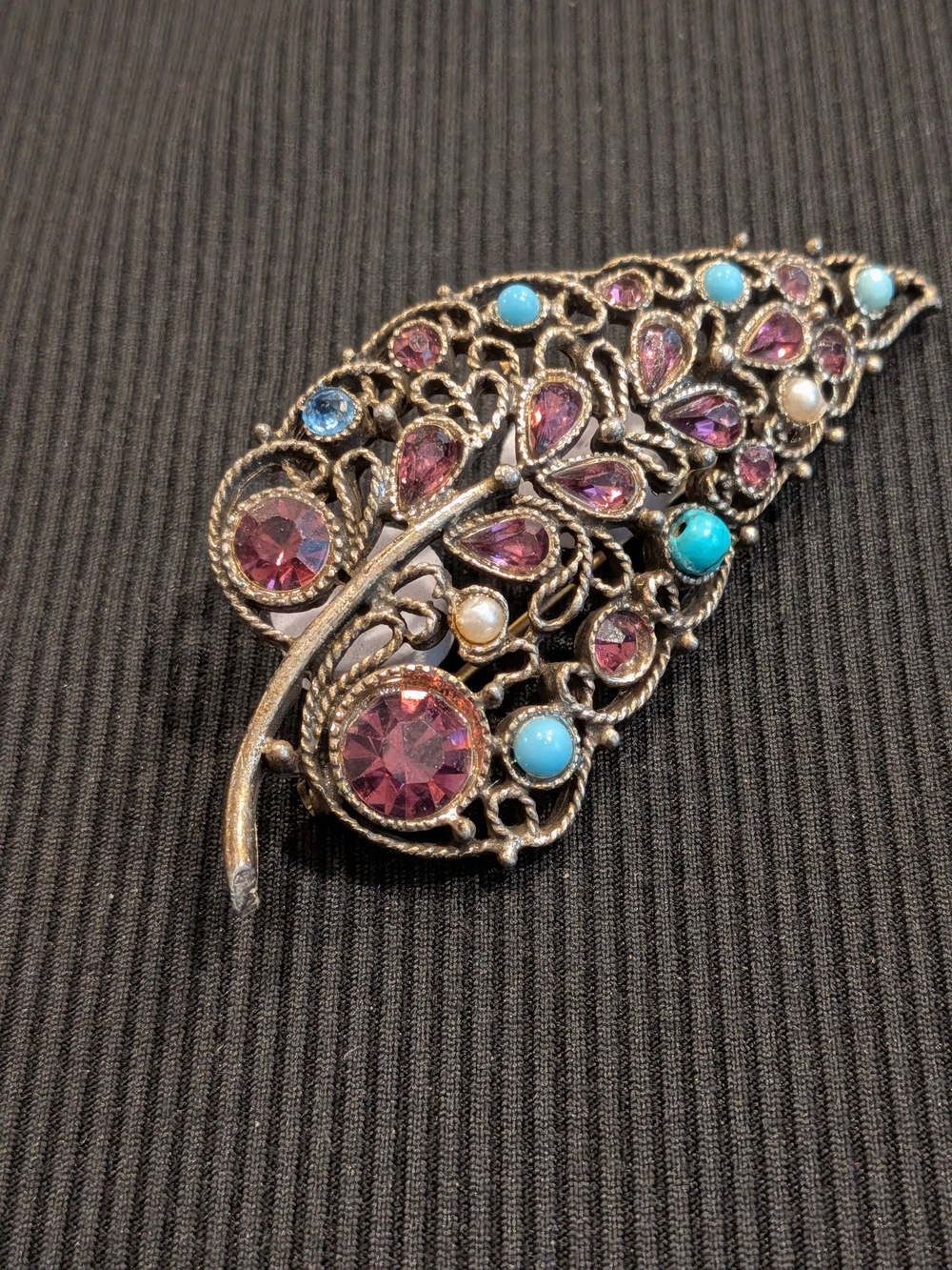 Vintage 1990s -Inspired Purple and Turquoise Leaf Brooch